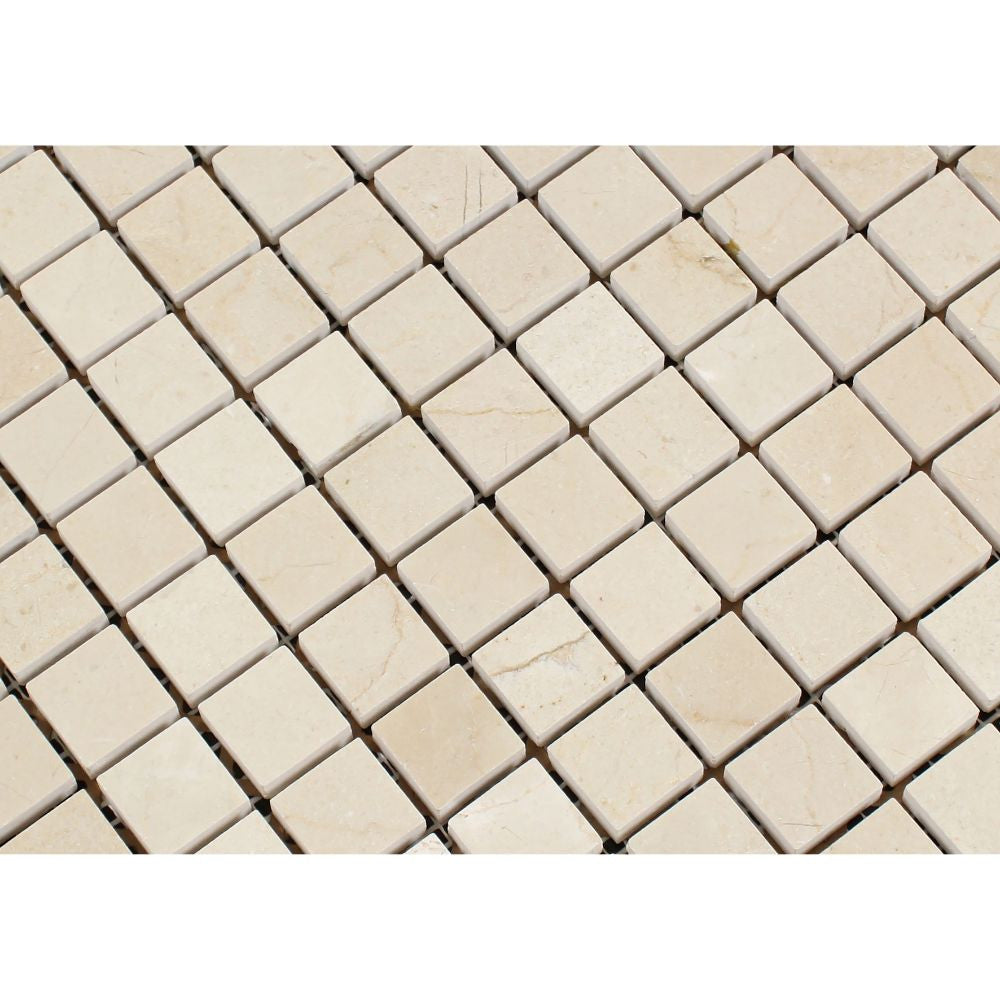 1 x 1 Polished Crema Marfil Marble Mosaic Tile - Tilephile