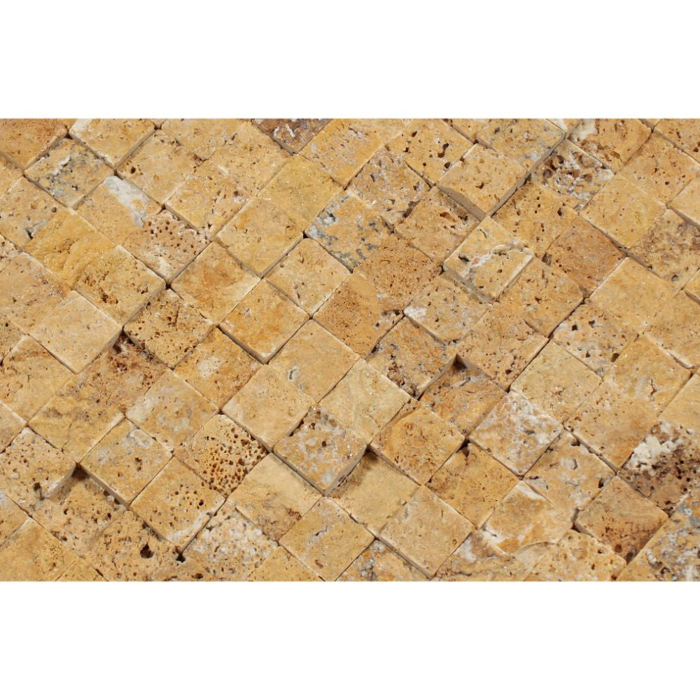 1 x 1 Split-faced Gold Travertine Mosaic Tile - Tilephile