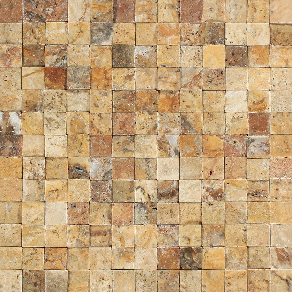 1 x 1 Split-faced Scabos Travertine Mosaic Tile - Tilephile