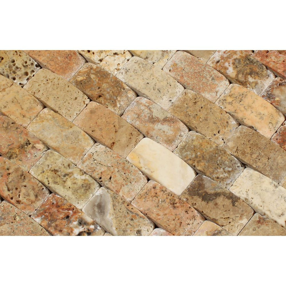 1 x 2 CNC-Arched Scabos Travertine Brick Mosaic Tile - Tilephile