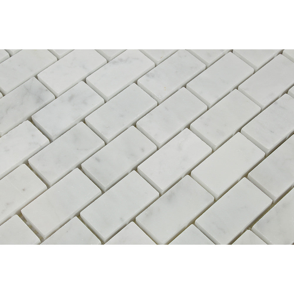 1 x 2 Honed Bianco Carrara Marble Brick Mosaic Tile - Tilephile