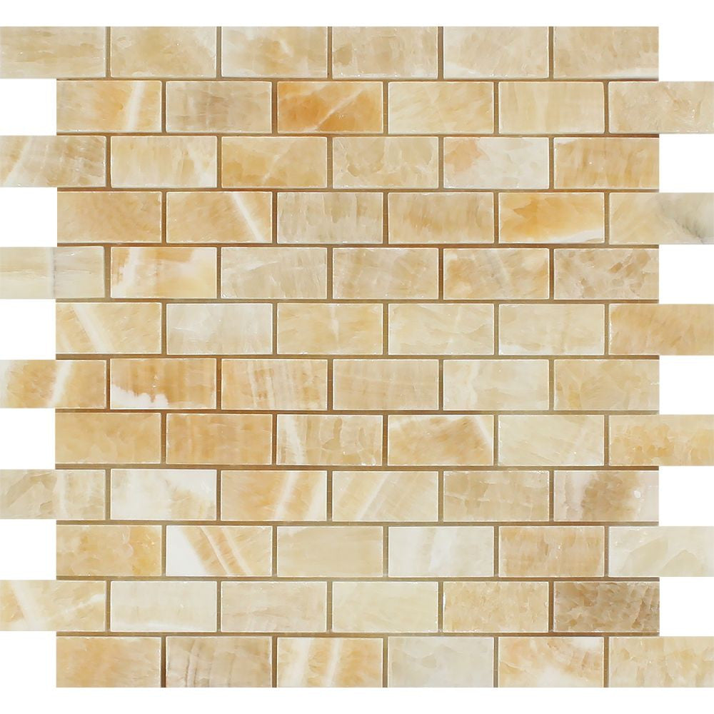 1 x 2 Polished Honey Onyx Brick Mosaic Tile - Tilephile