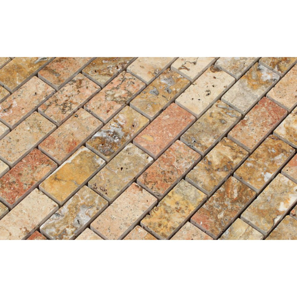 1 x 2 Polished Scabos Travertine Brick Mosaic Tile - Tilephile