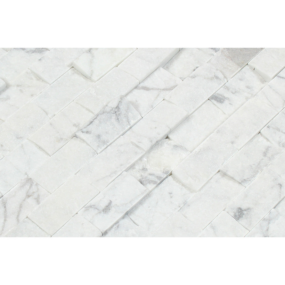 1 x 2 Split-faced Bianco Carrara Marble Brick Mosaic Tile - Tilephile