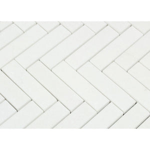 1 x 4 Honed Thassos White Marble Herringbone Mosaic Tile - Tilephile