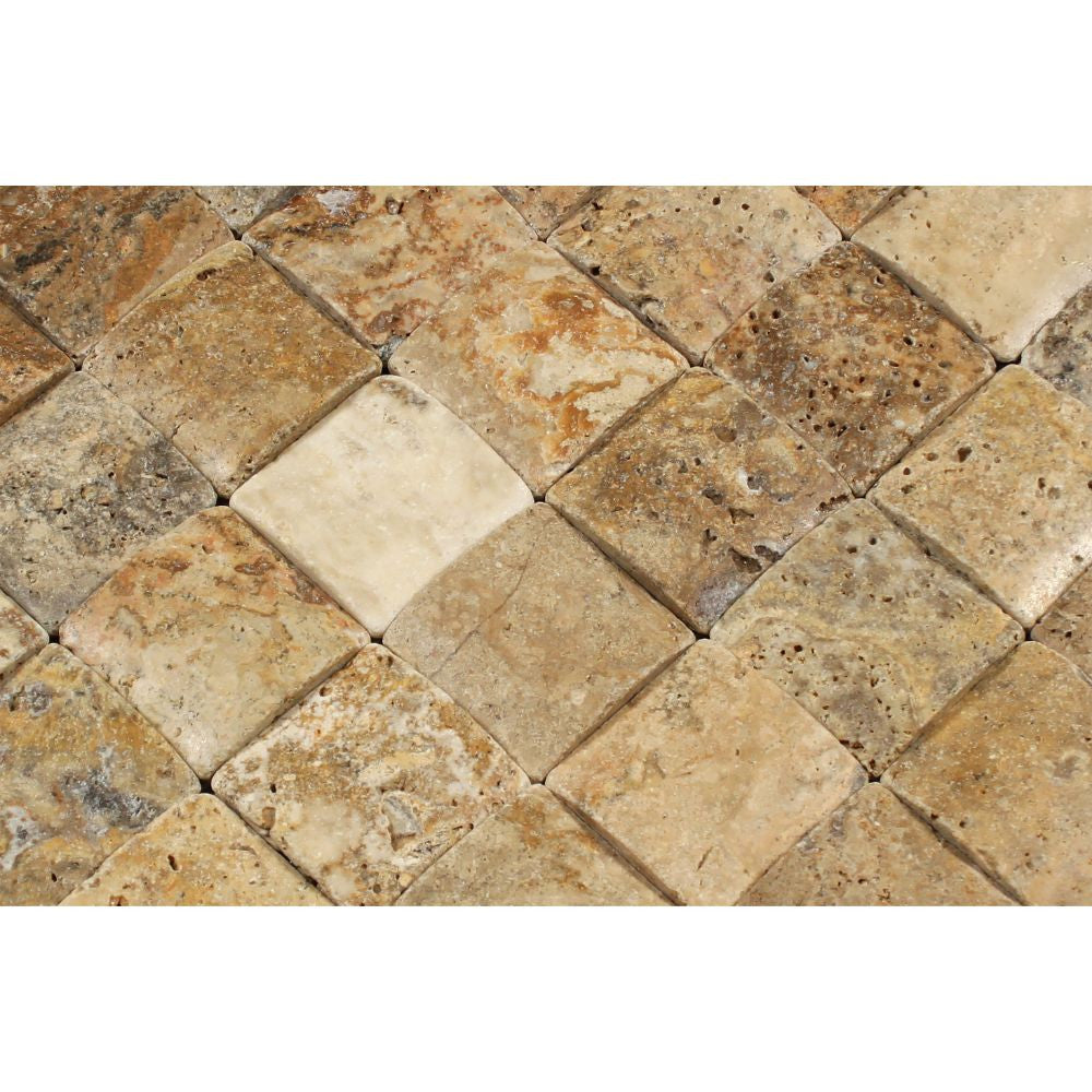 2 x 2 CNC-Arched & Tumbled Travertine Scabos Mosaic Tile - Tilephile