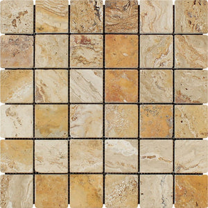 2 x 2 Tumbled Valencia Travertine Mosaic Tile - Tilephile