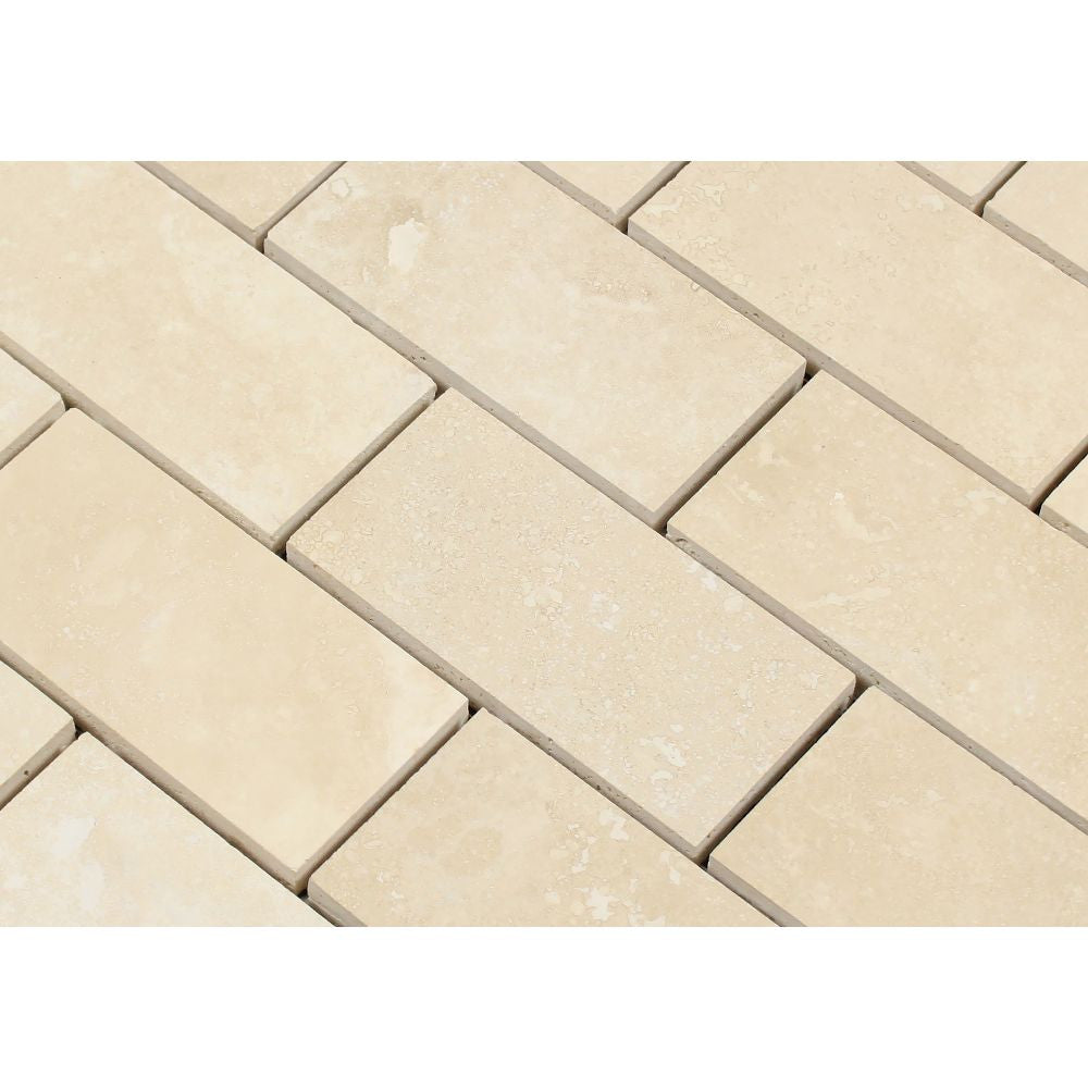 2 x 4 Honed Ivory Travertine Brick Mosaic Tile - Tilephile