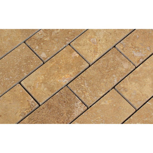 2 x 4 Honed Noce Travertine Brick Mosaic Tile - Tilephile