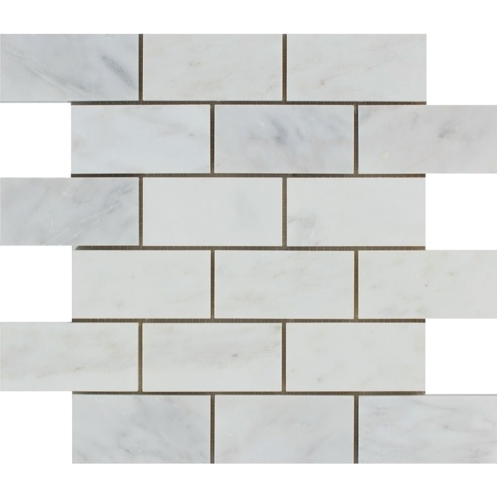 2 x 4 Honed Oriental White Marble Brick Mosaic Tile - Tilephile