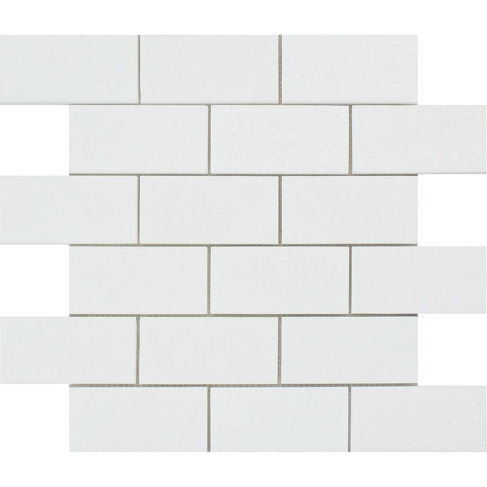 2 x 4 Honed Thassos White Marble Brick Mosaic Tile - Tilephile