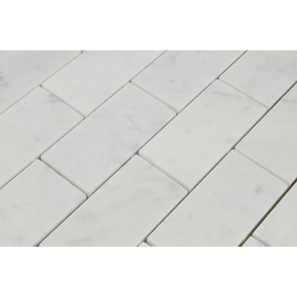 2 x 4 Polished Bianco Carrara Marble Brick Mosaic Tile - Tilephile