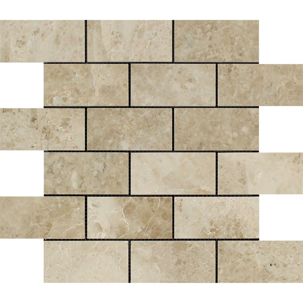 2 x 4 Polished Cappuccino Marble Brick Mosaic Tile - Tilephile