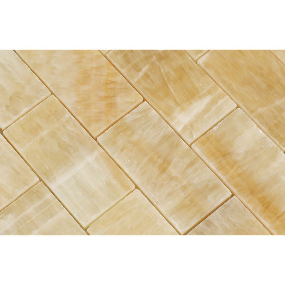 2 x 4 Polished Honey Onyx Brick Mosaic Tile - Tilephile