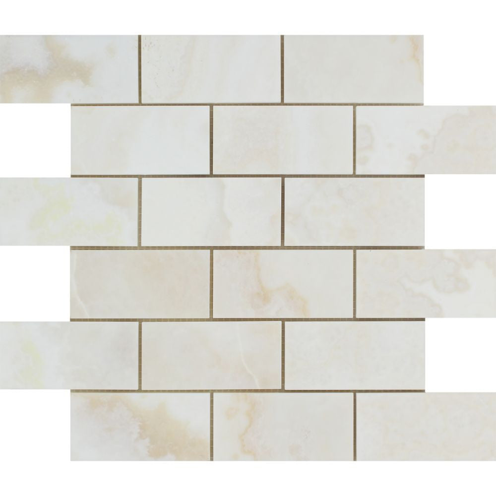2 x 4 Polished White Onyx Mosaic Tile - (Cross-Cut) - Tilephile
