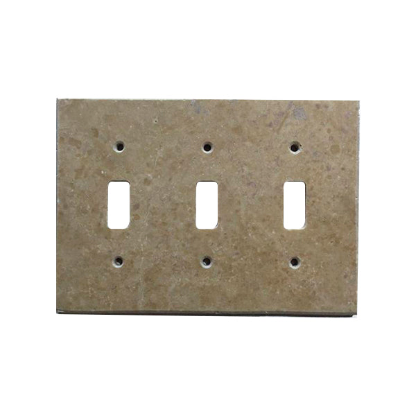 Light Walnut Travertine 3 Toggle Switch Plate Cover - Travertine Wall Plate