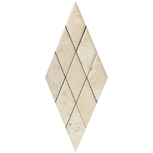 3 x 6 Honed Ivory Travertine Deep-Beveled Diamond Mosaic Tile - Tilephile