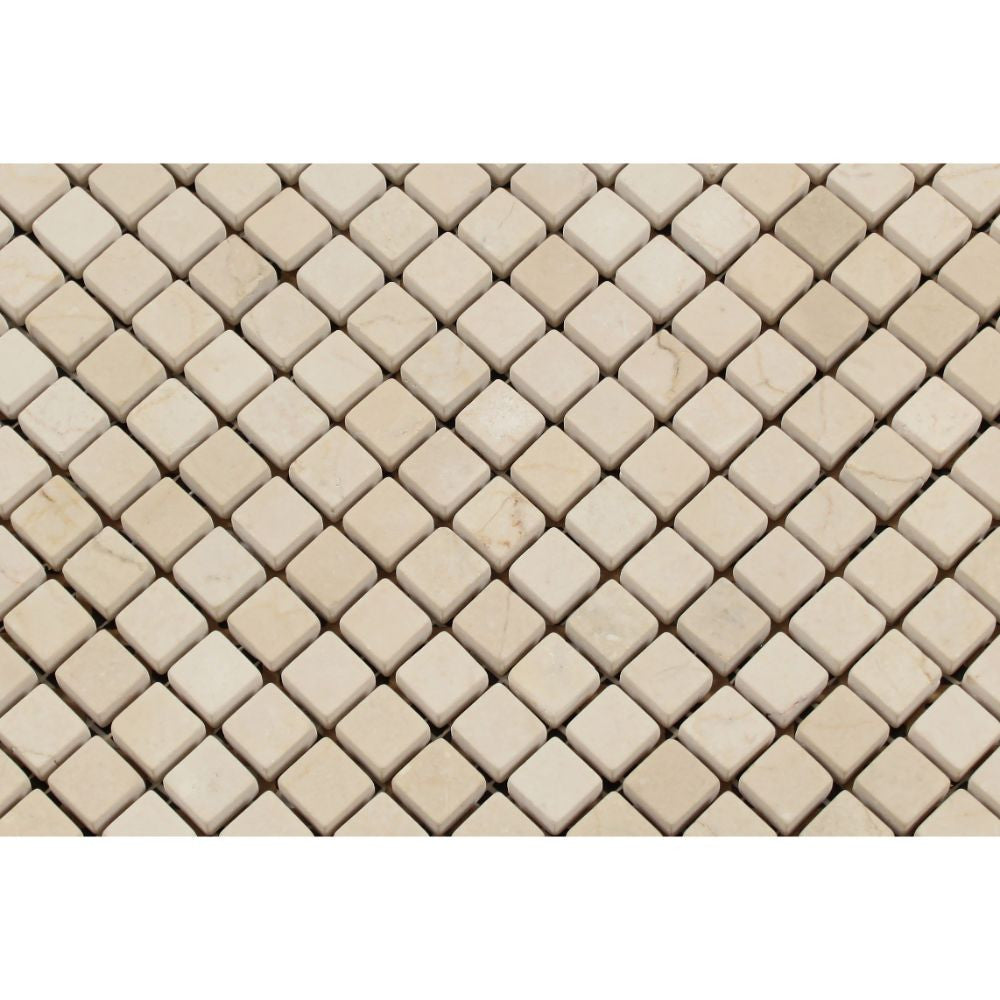5/8 x 5/8 Tumbled Crema Marfil Marble Mosaic Tile - Tilephile