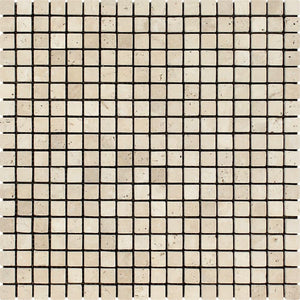 5/8 x 5/8 Tumbled Ivory Travertine Mosaic Tile - Tilephile