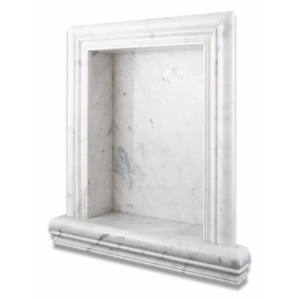 Bianco Carrara Marble Polished Hand-Made Custom Shampoo Niche / Shelf - Large - Tilephile