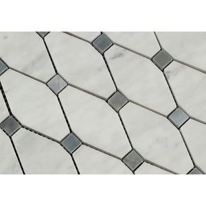 Bianco Carrara Honed Marble Octave Mosaic Tile (w/ Blue-Gray Dots) - Tilephile