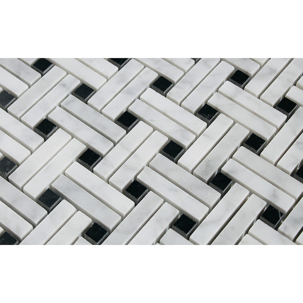 Bianco Carrara Honed Marble Stanza Mosaic Tile (w/ Black Dots) - Tilephile