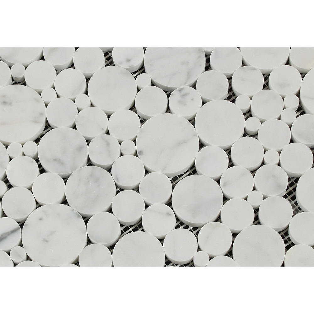 Bianco Carrara Polished Marble Bubbles Mosaic Tile - Tilephile