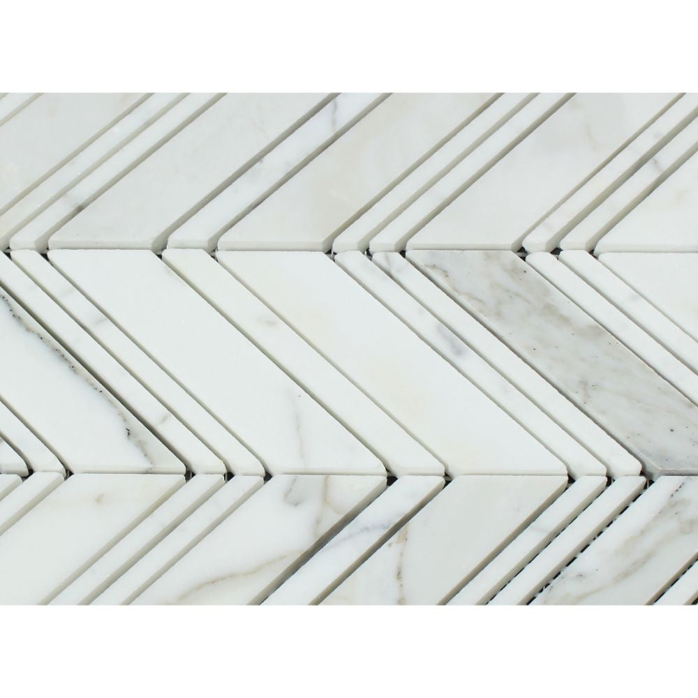 Calacatta Gold Polished Marble Large Chevron Mosaic Tile w/ Calacatta Gold Strips - Tilephile