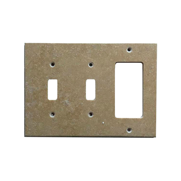 Light Walnut Travertine Double Toggle Rocker Switch Plate Cover - Travertine Wall Plate