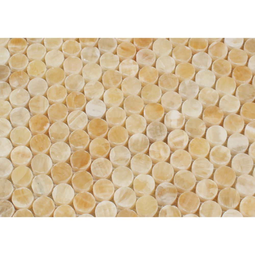 Honey Onyx Polished Penny Round Mosaic Tile - Tilephile