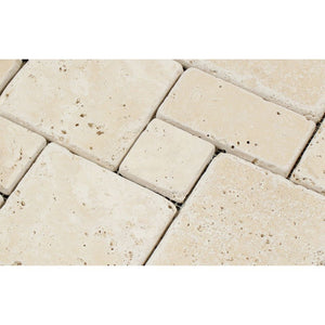 Ivory Tumbled Travertine OPUS Mini Pattern Mosaic Tile (Interlocking) - Tilephile
