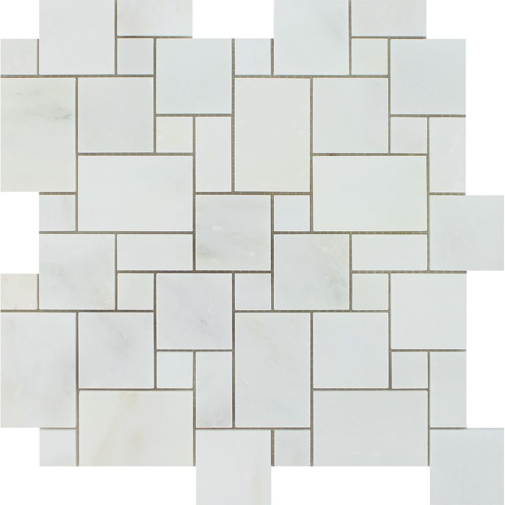 Oriental White Polished Marble Mini Versailles Pattern Mosaic Tile - Tilephile