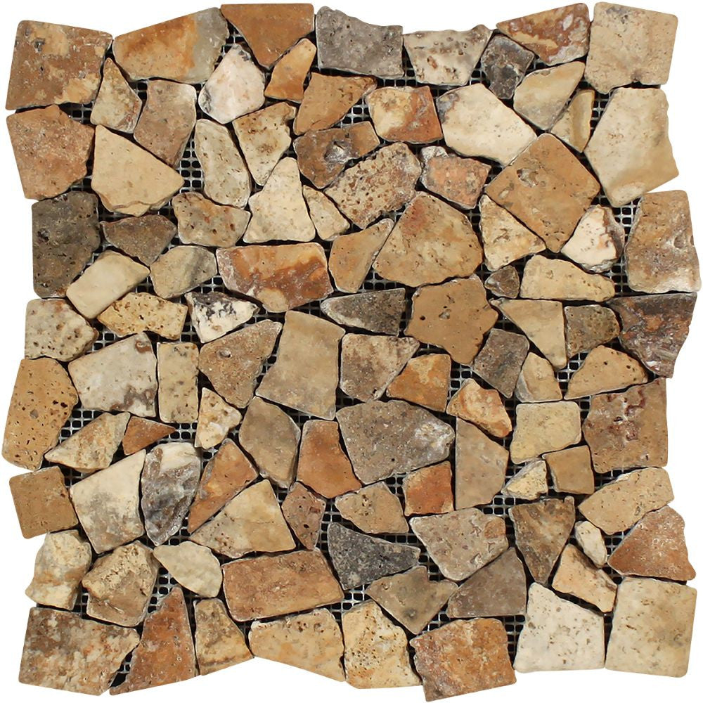 Scabos Tumbled Travertine Random Broken Mosaic Tile - Tilephile