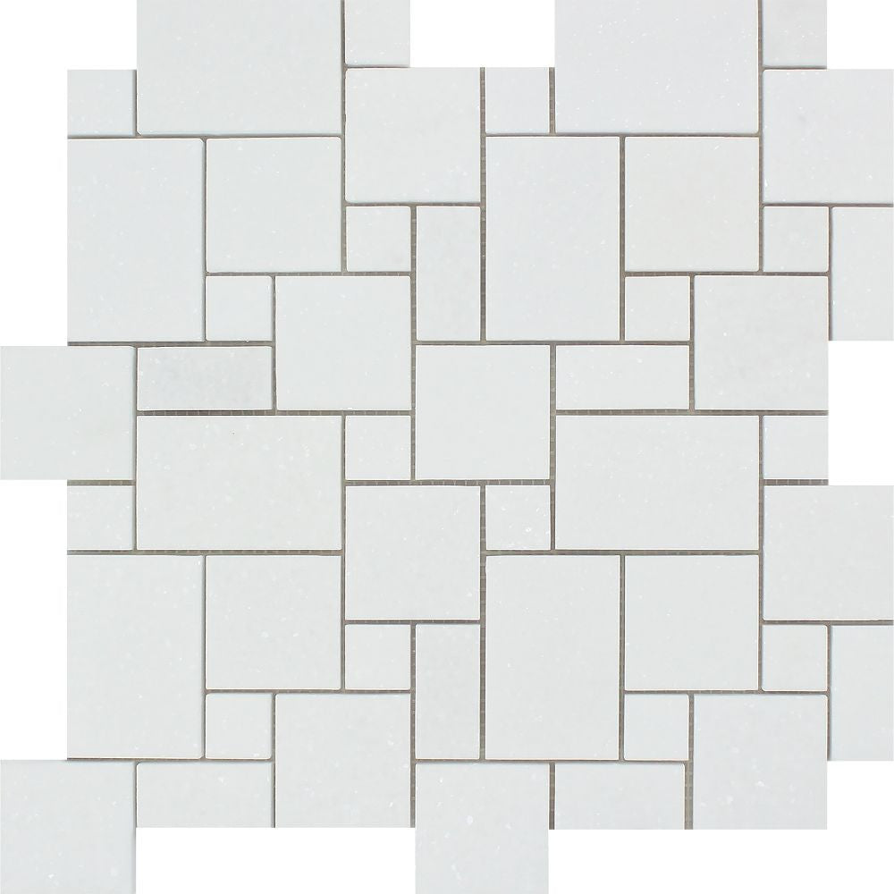 Thassos White Honed Marble Mini Versailles Pattern Mosaic Tile - Tilephile