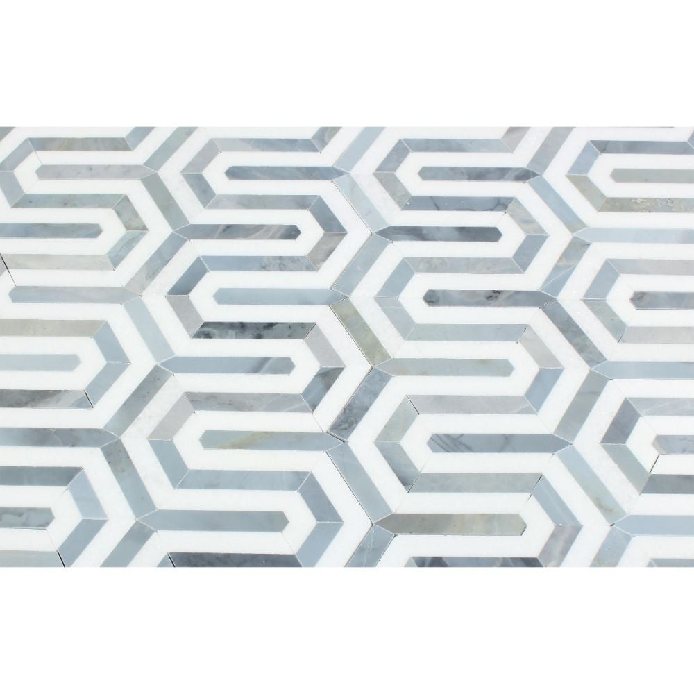 Thassos White Polished Marble Berlinetta Mosaic Tile (Thassos w/ Blue-Gray) - Tilephile