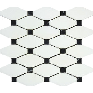 Thassos White Polished Marble Octave Mosaic Tile w/ Black Dots - Tilephile
