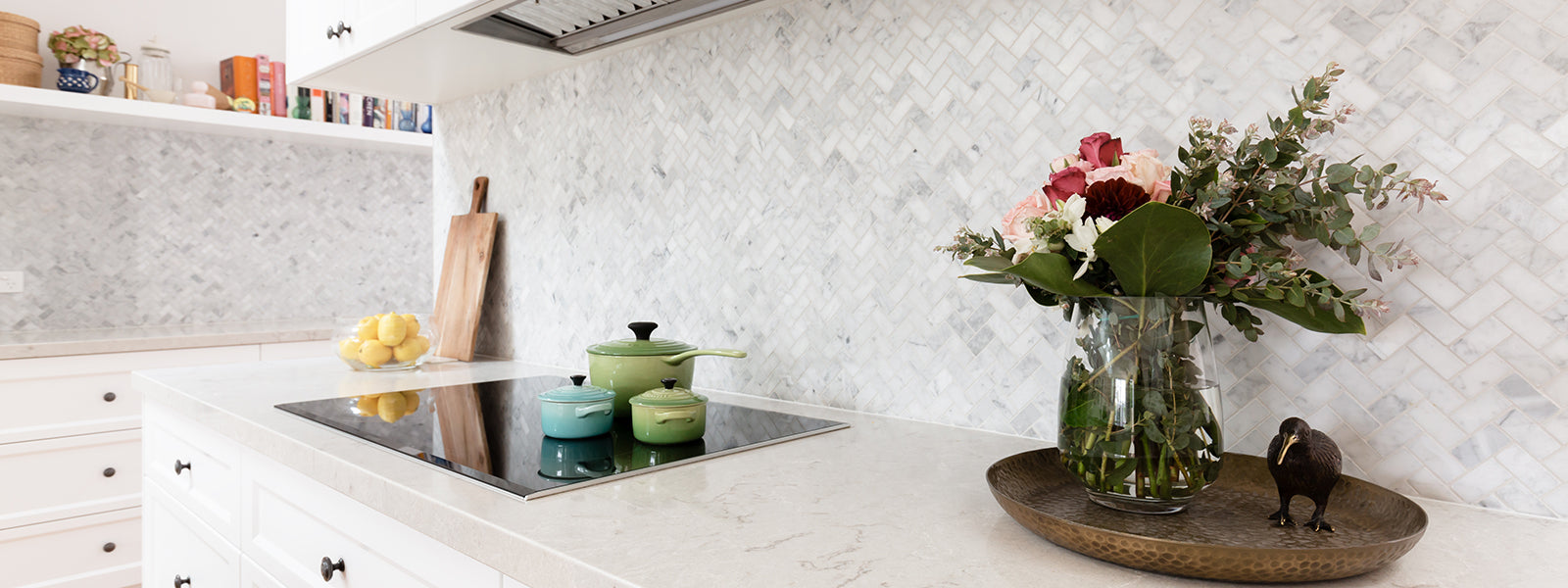 Mini herringbone mosaic marble backsplash tile