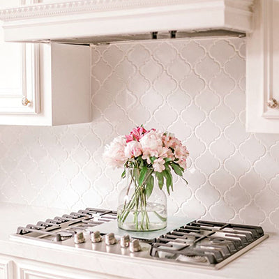 marble arabesque mosaic tile kitchen backsplash