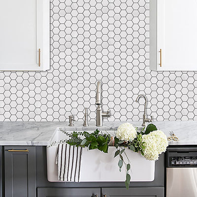 herringbone mosaic backsplash
