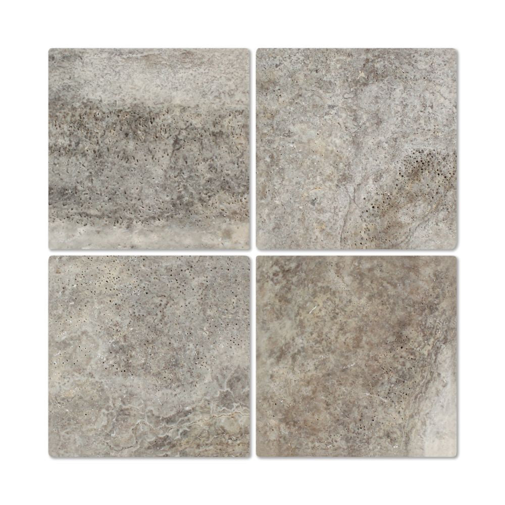 12 x 12 Tumbled Silver Travertine Tile - Tilephile