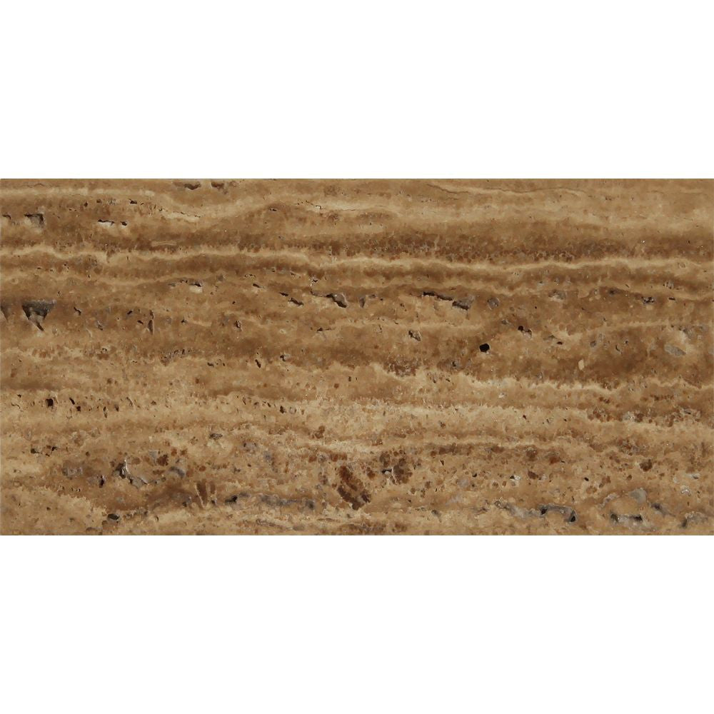 12 x 24 Unfilled, Brushed Noce Exotic (Vein-Cut) Travertine Tile - Tilephile