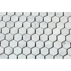 1 x 1 Honed Bianco Carrara Marble Hexagon Mosaic Tile - Tilephile
