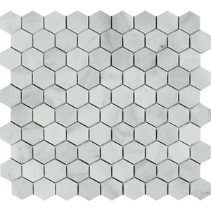 1 x 1 Honed Bianco Mare Marble Hexagon Mosaic Tile - Tilephile