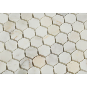 1 x 1 Honed Calacatta Gold Marble Hexagon Mosaic Tile - Tilephile