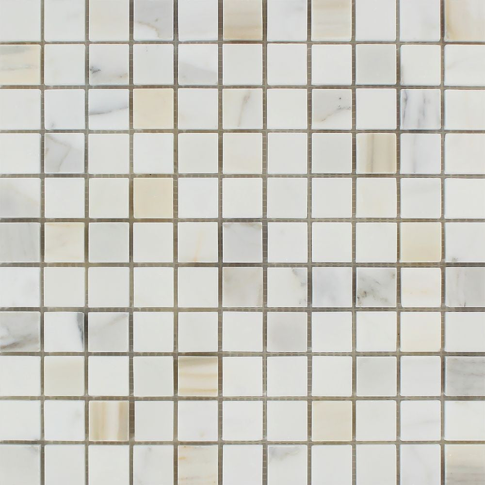 1 x 1 Honed Calacatta Gold Marble Mosaic Tile Sample - Tilephile