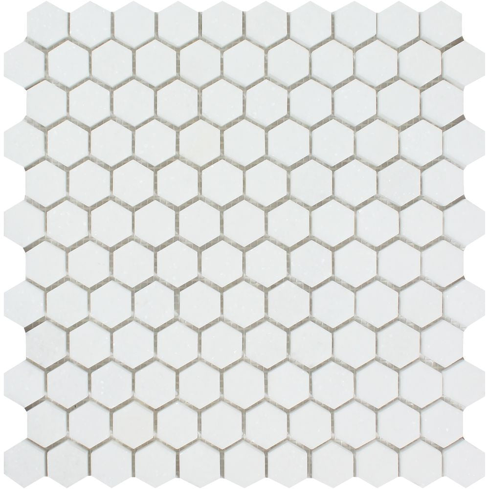 1 x 1 Honed Thassos White Marble Hexagon Mosaic Tile - Tilephile