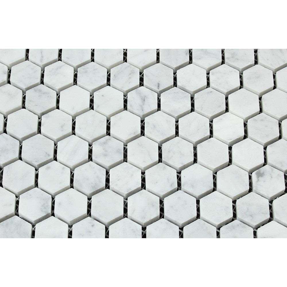 1 x 1 Polished Bianco Carrara Marble Hexagon Tile Mosaic - Tilephile