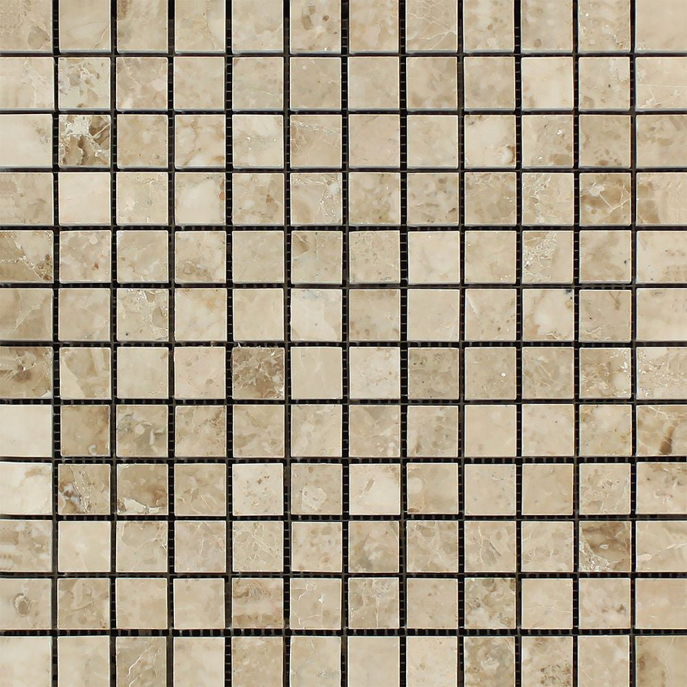 1 x 1 Polished Cappuccino Marble Mosaic Tile Sample - Tilephile