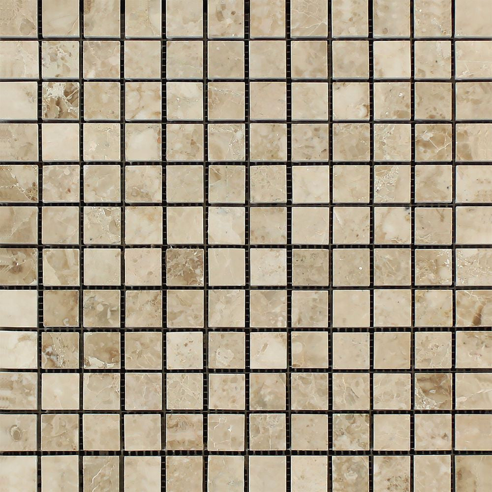 1 x 1 Polished Cappuccino Marble Mosaic Tile - Tilephile