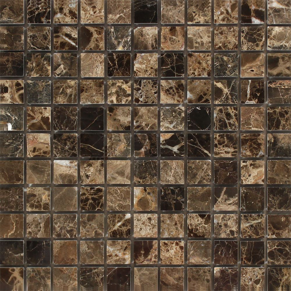1 x 1 Polished Emperador Dark Marble Mosaic Tile Sample - Tilephile